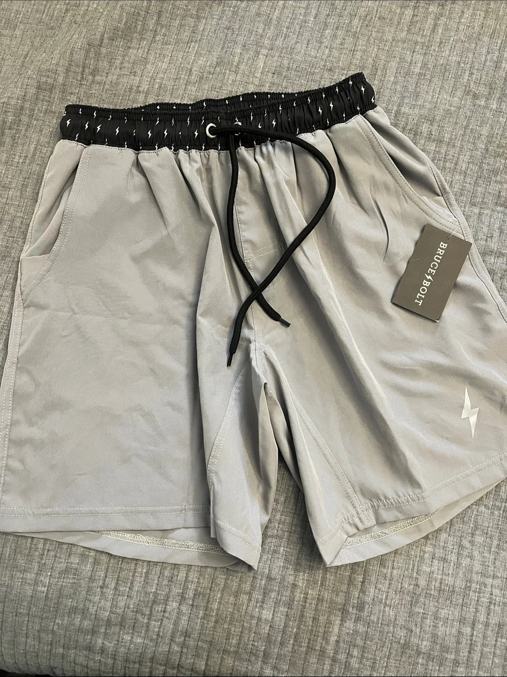 Bruce Bolt Men’s Light Gray Athletic Shorts with Black Waistband